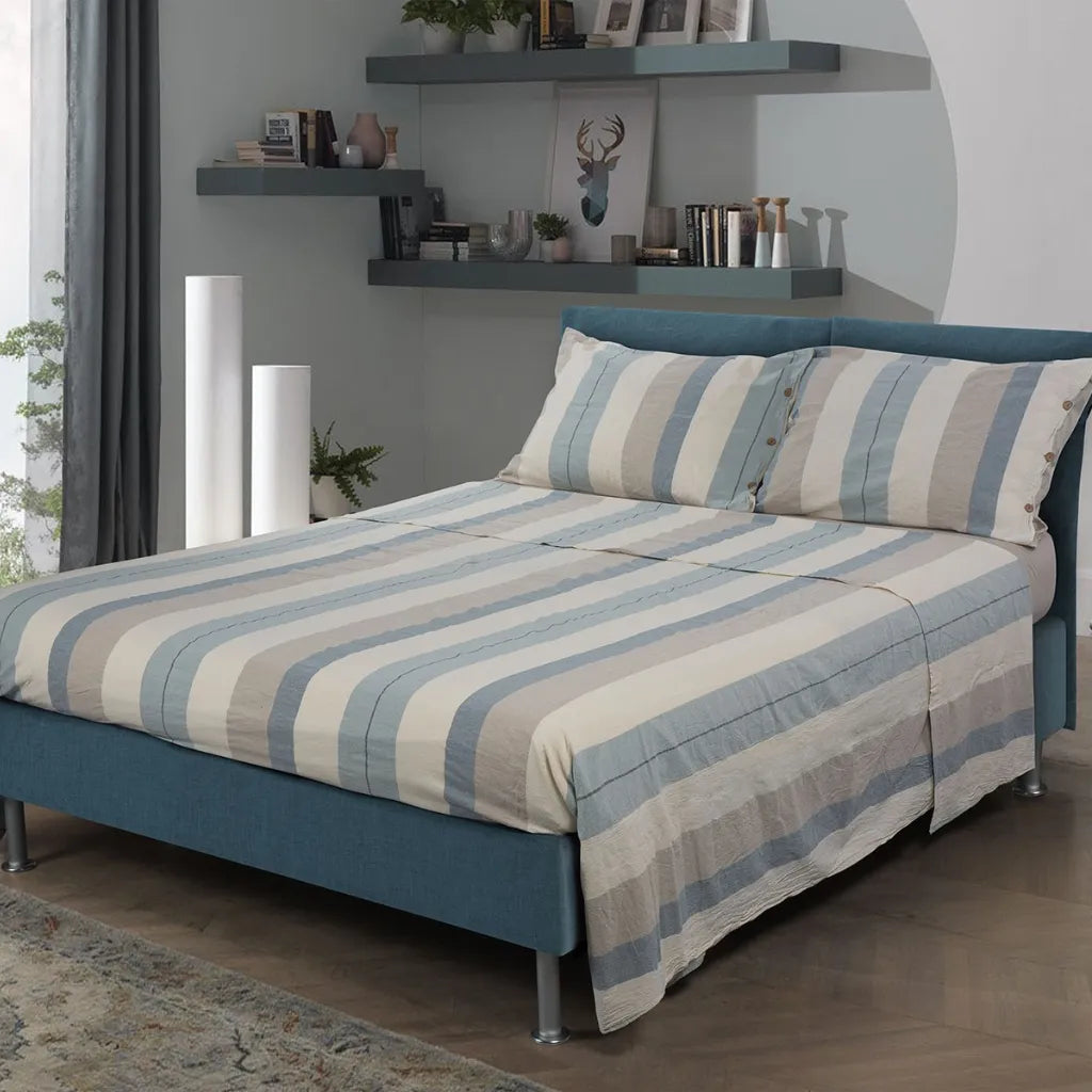 Completo lenzuola in cotone NO STIRO colore Denim
