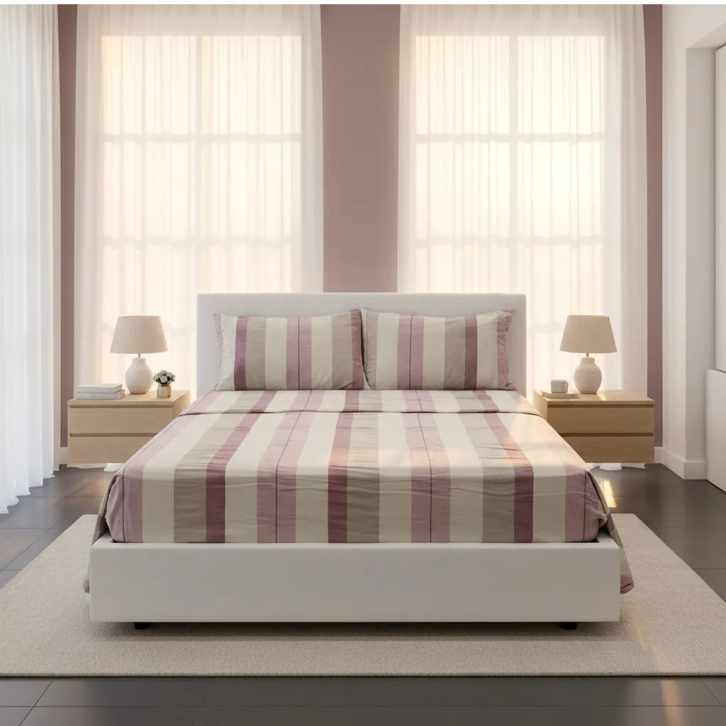 Completo lenzuola in cotone NO STIRO colore Malva