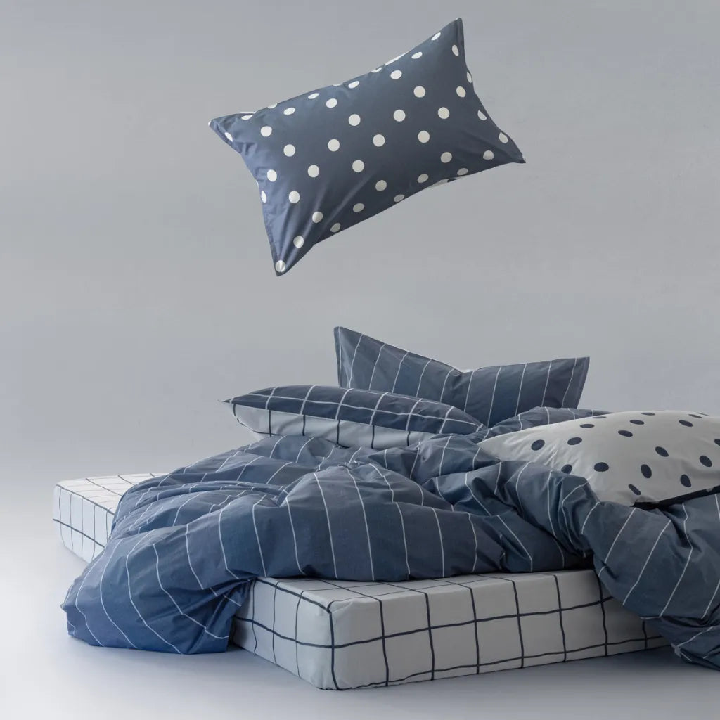 Completi Lenzuola Pois in cotone Matrimoniale colore Blu