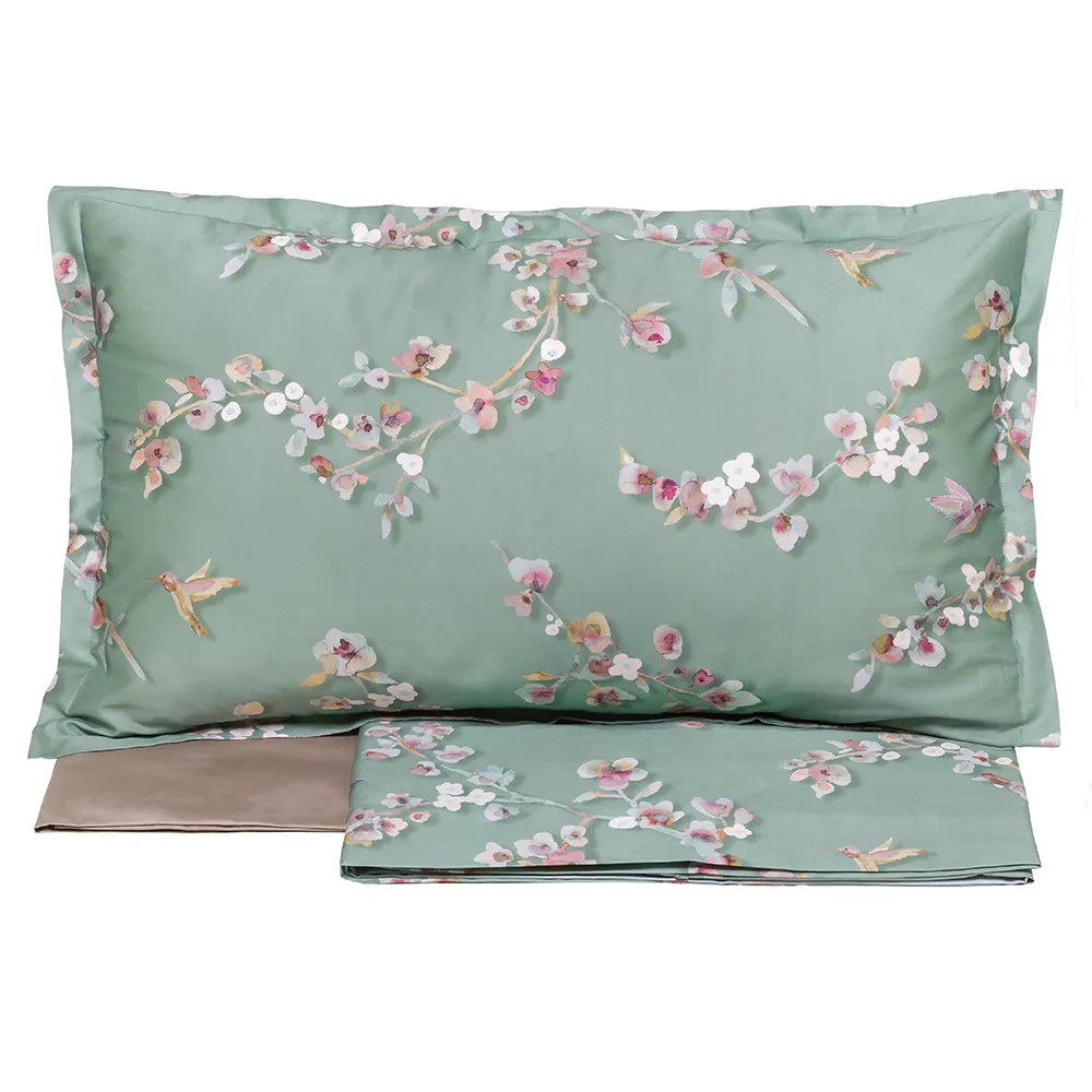 Completo lenzuola in raso di cotone Almond Agave