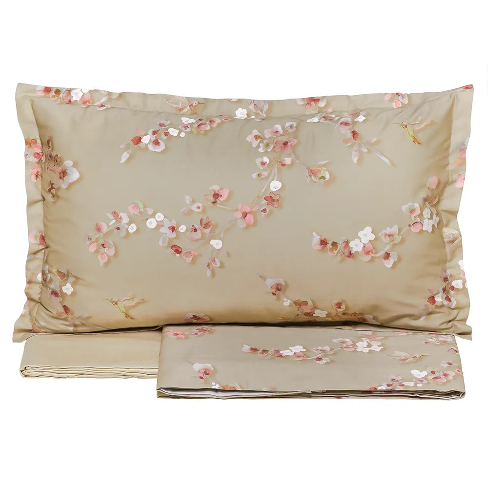 Completo lenzuola in raso di cotone Almond Beige