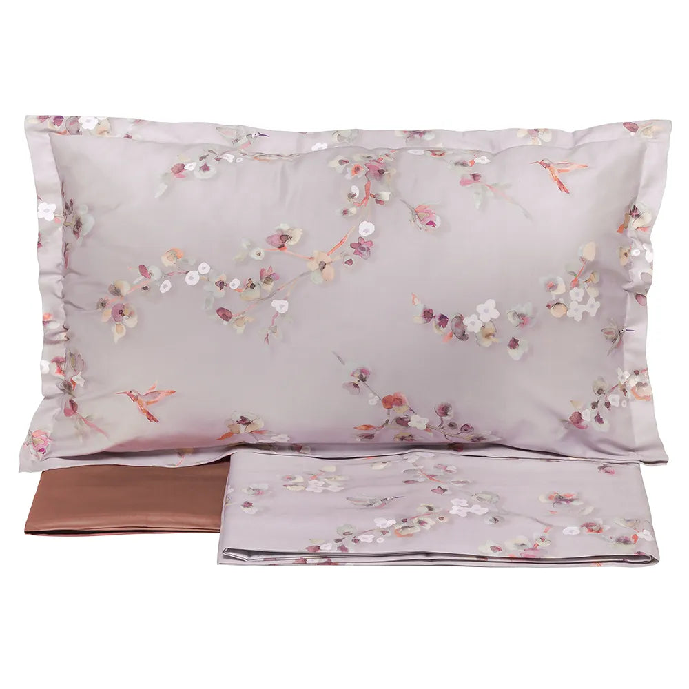 Completo lenzuola in raso di cotone Almond Cipria