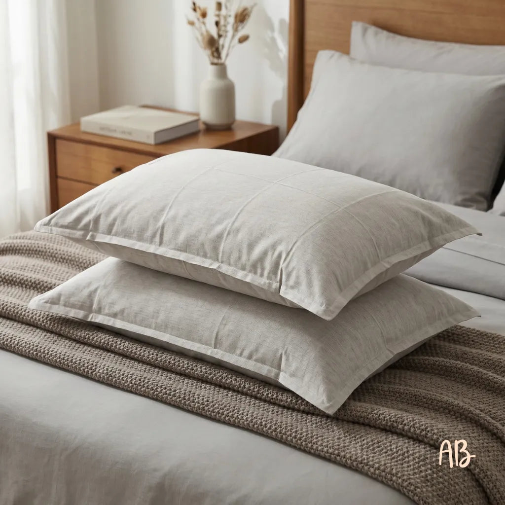 Coppia di federe chambray in cotone tinto filo  colore Beige
