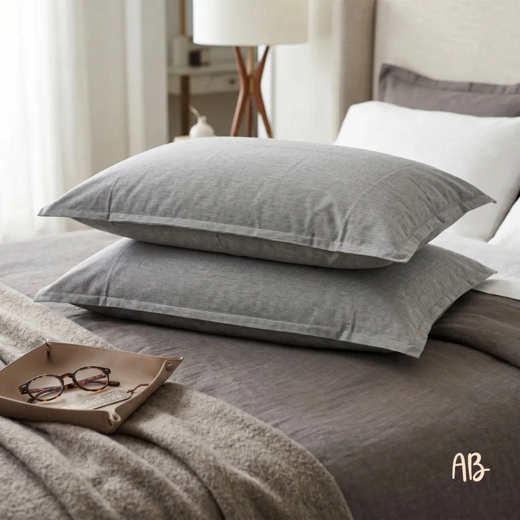 Coppia di federe chambray in cotone tinto filo  colore Grigio