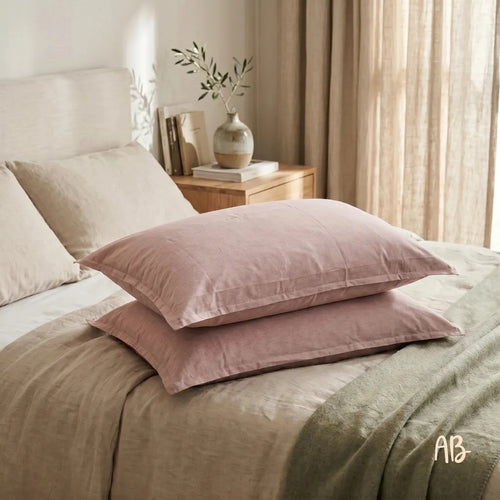 Coppia di federe chambray in cotone tinto filo  colore Rosa