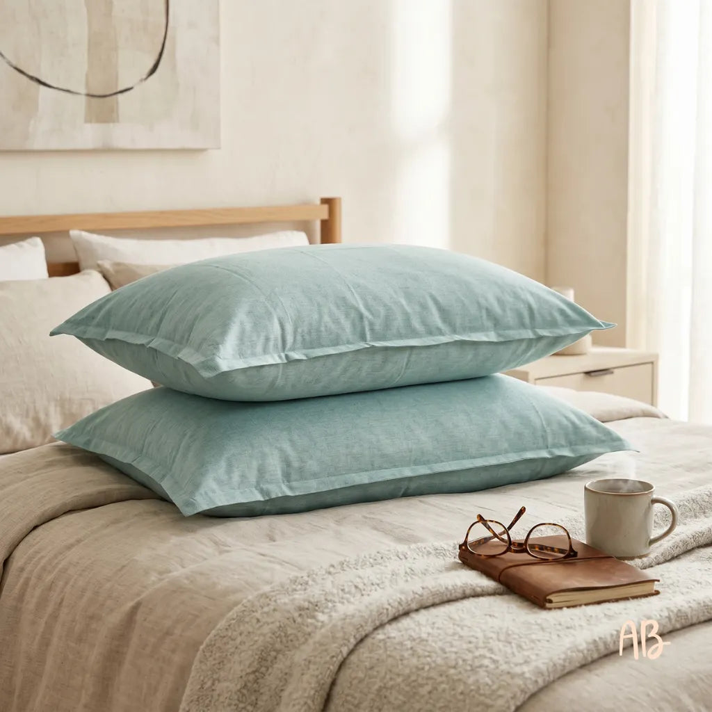 Coppia di federe chambray in cotone tinto filo  colore Verde