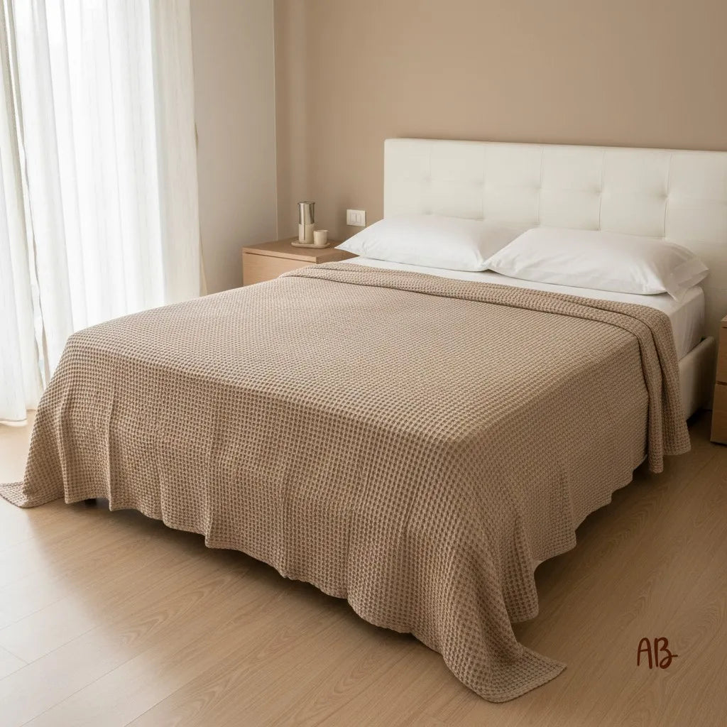 Copriletto lisbona in cotone a nido d'ape colore beige