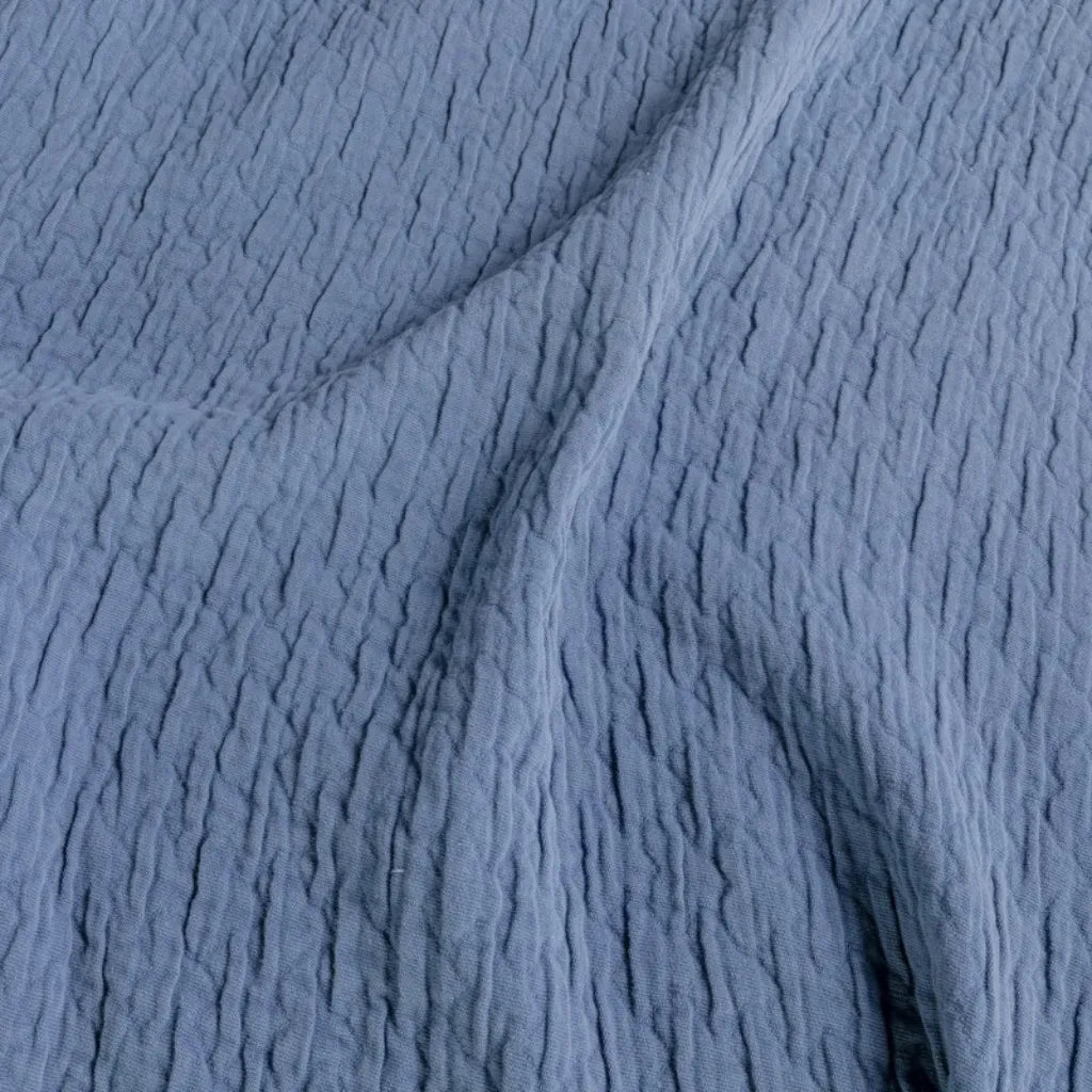 Copriletto in cotone stone washed con frange 260x260 colore Azzurro