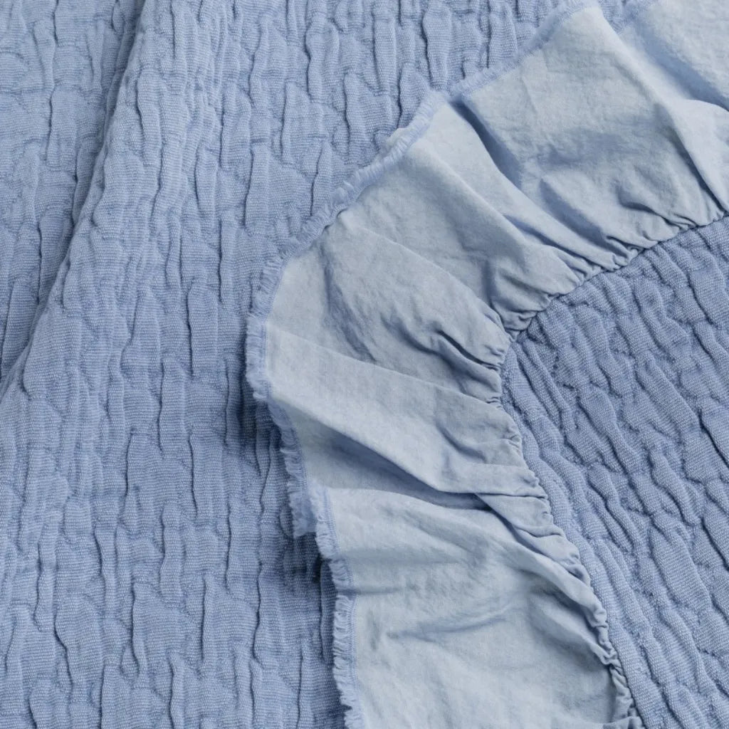 Copriletto in cotone stone washed con frange 260x260 colore Blu
