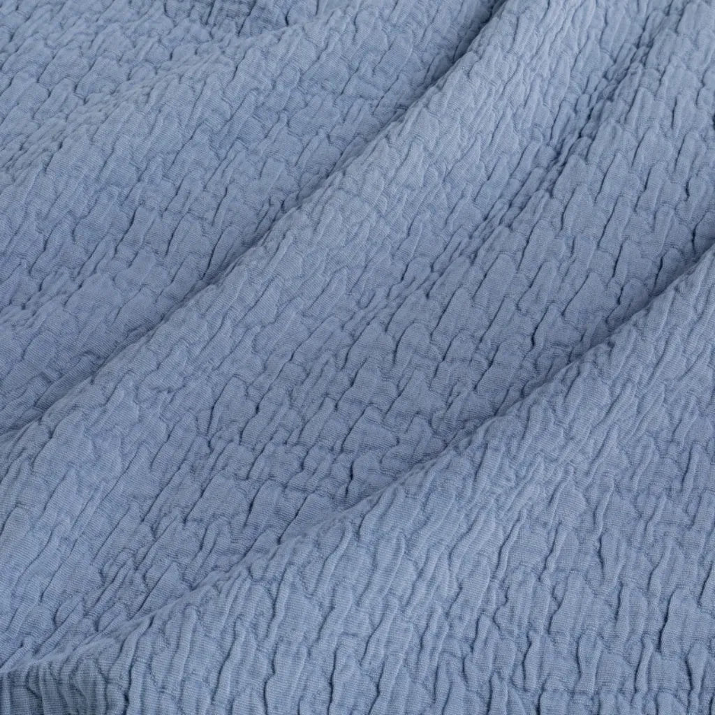Copriletto in cotone stone washed con frange 260x260 colore Blu