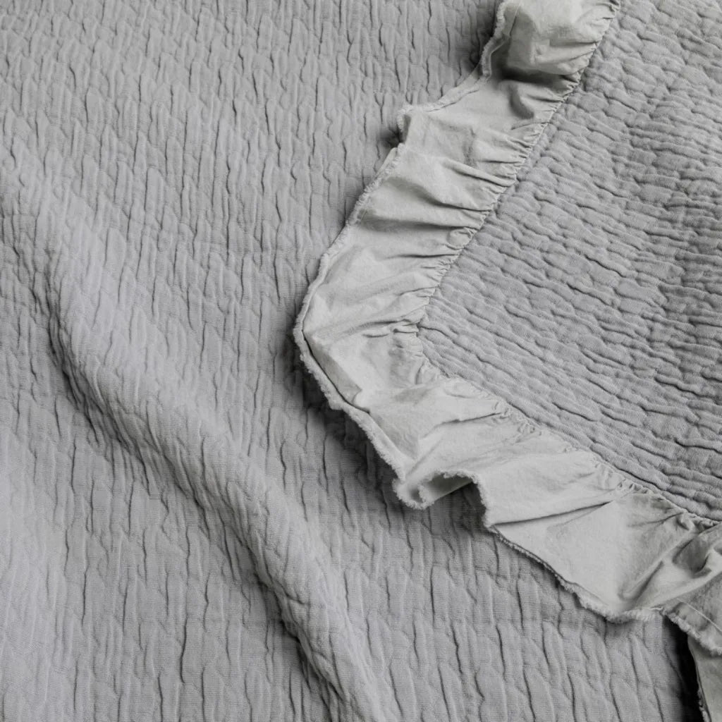 Copriletto in cotone stone washed con frange 180x260 colore Grigio