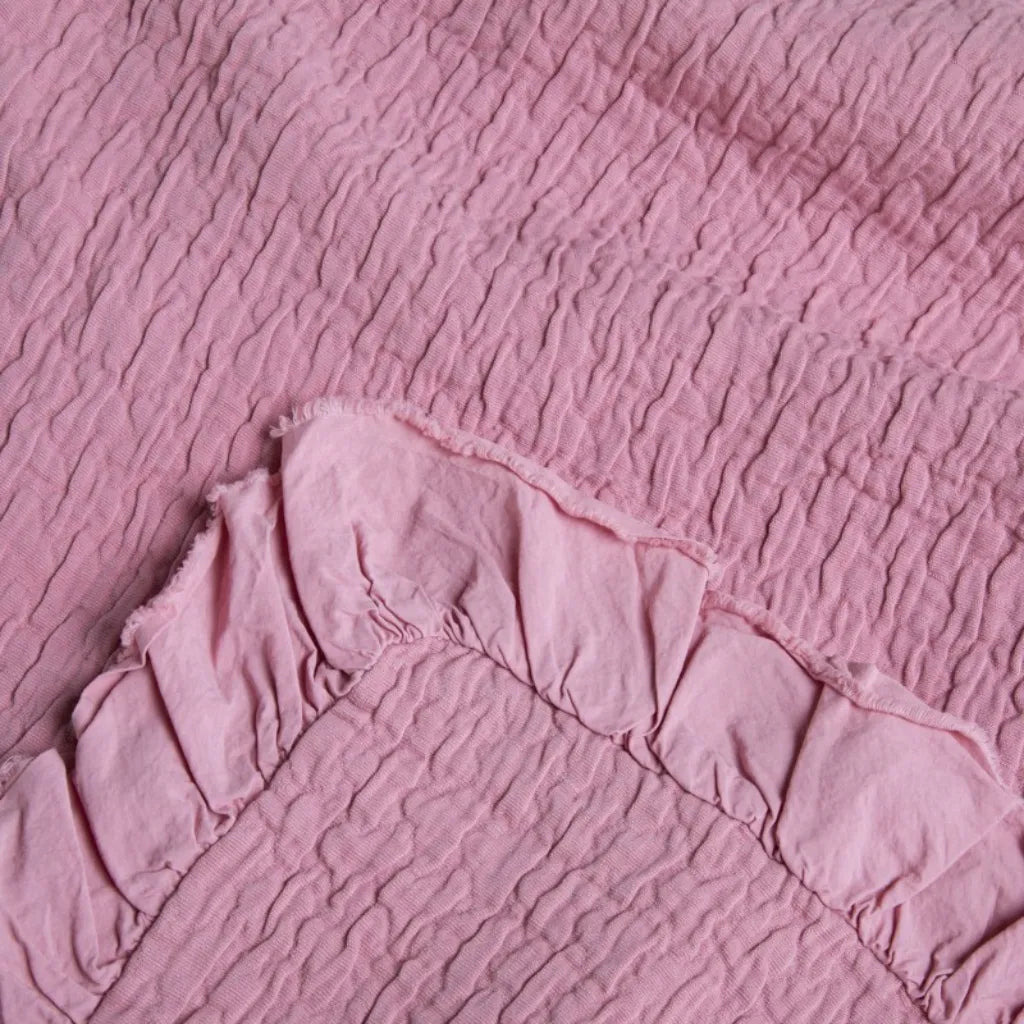 Copriletto in cotone stone washed con frange 260x260 colore Rosa