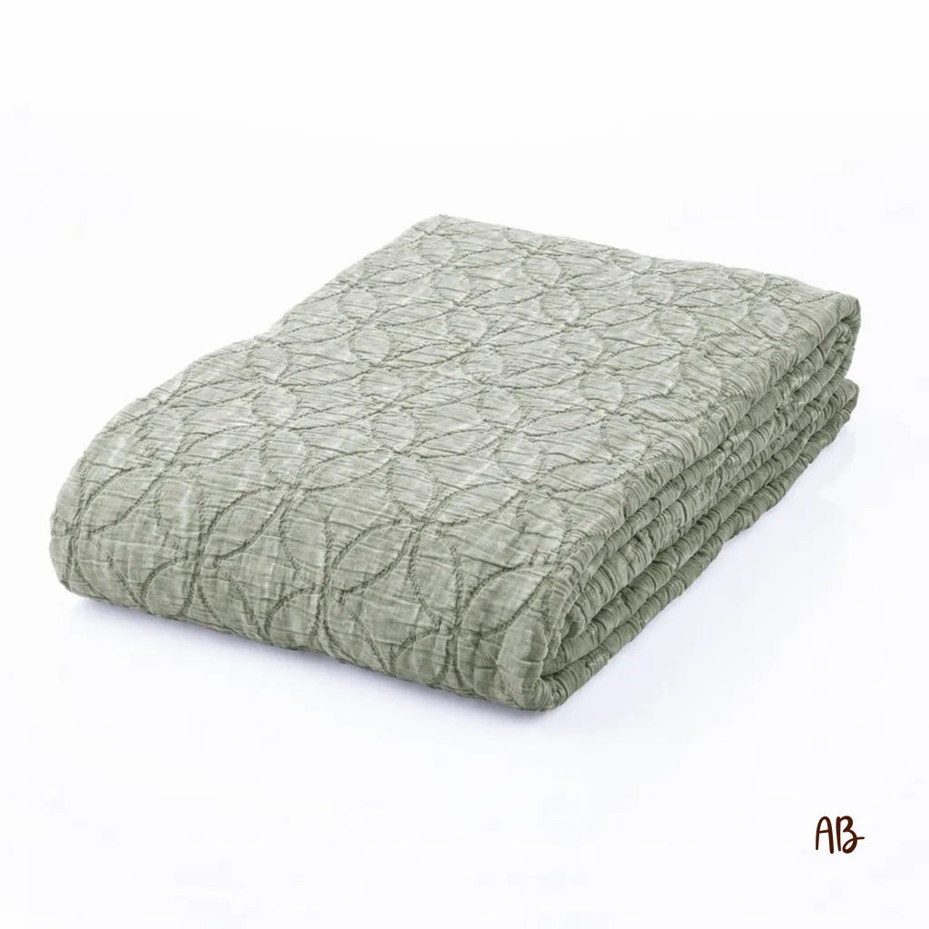 Copriletto in cotone stone washed impunturato 180x260 colore Salvia