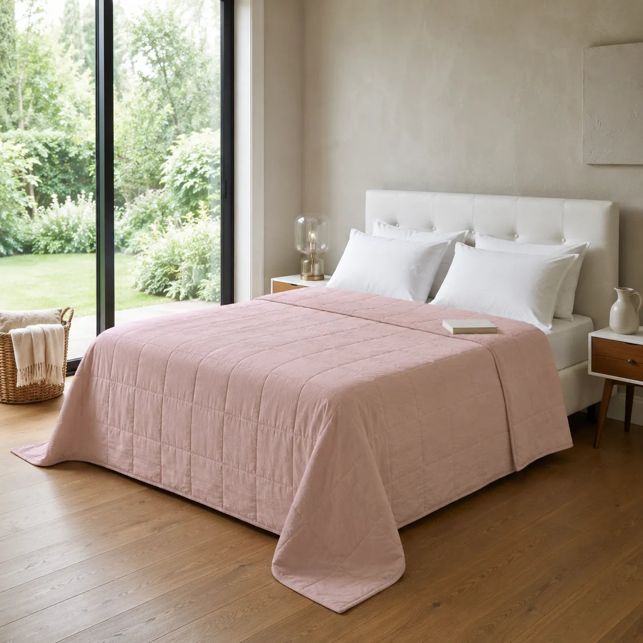 Copriletto in lino 260x260 colore Cipria