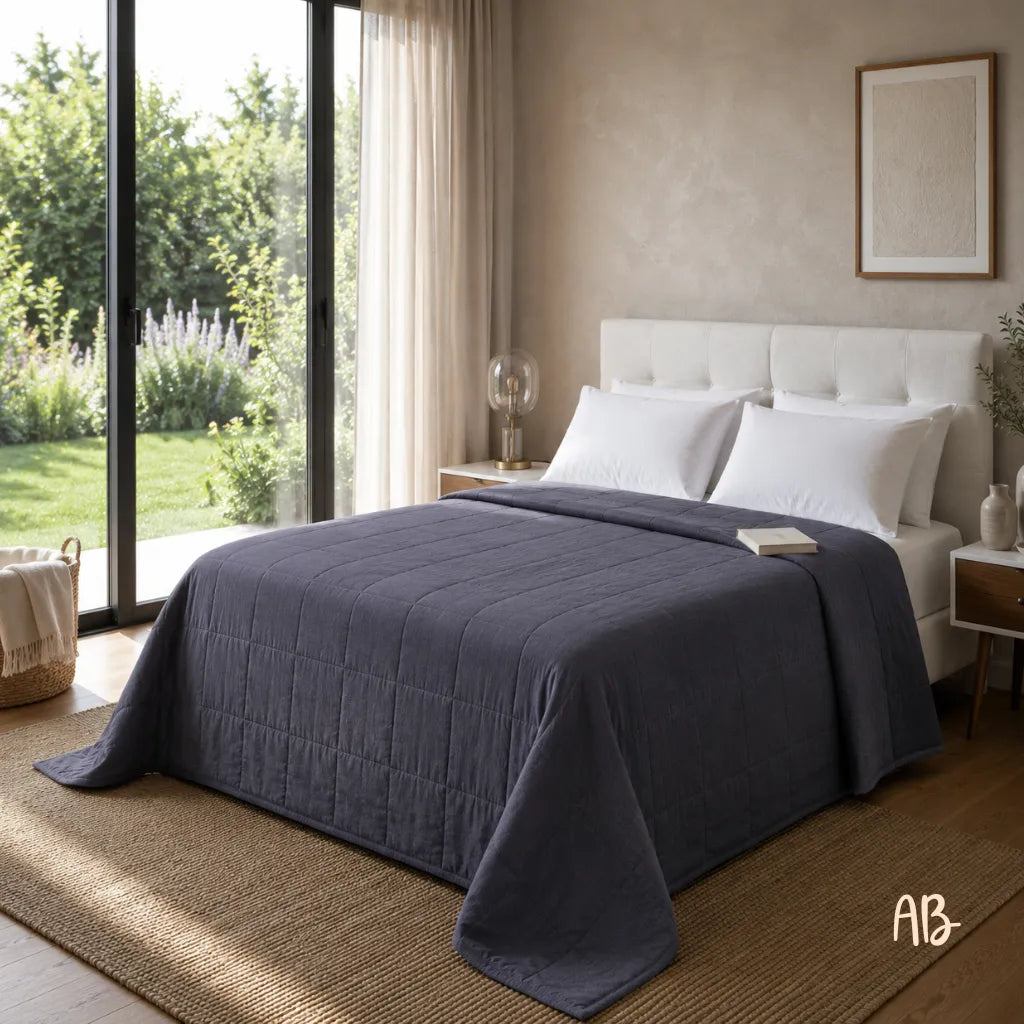 Copriletto in lino 260x260 colore Blu Navy