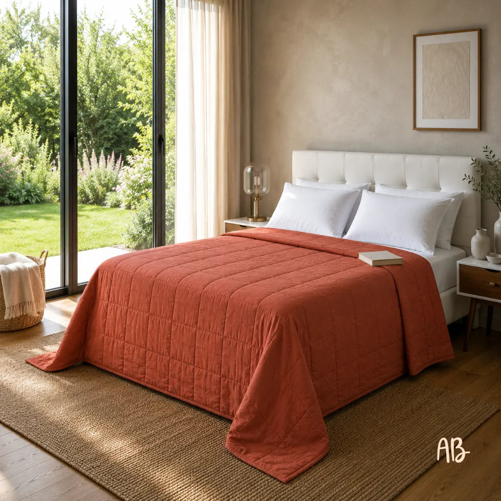 Copriletto in lino 260x260 colore Cotto