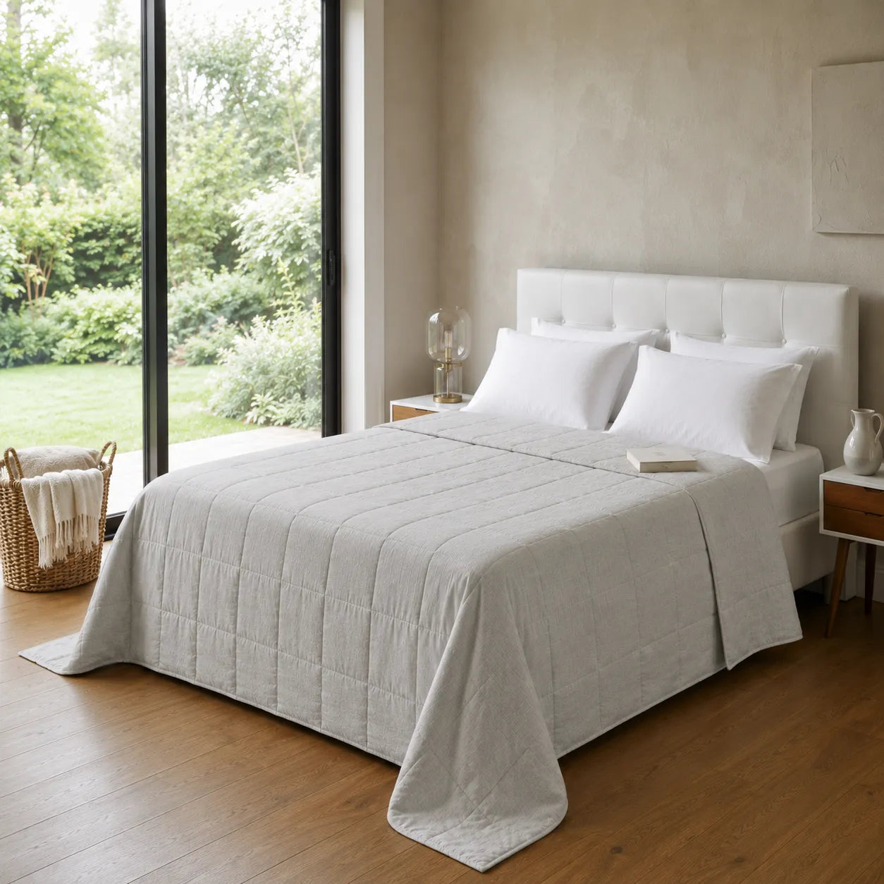 Copriletto in lino 260x260 colore Ghiaccio
