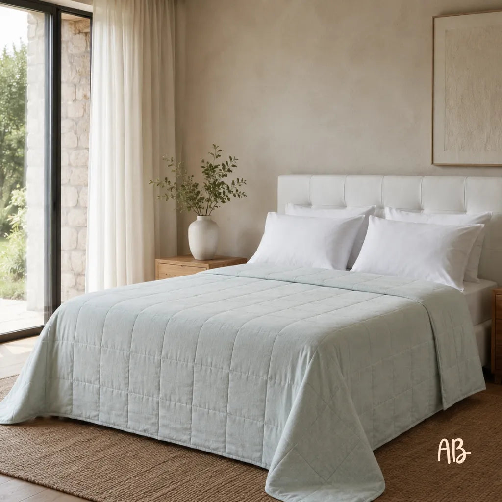 Copriletto in lino 260x260 colore Giada