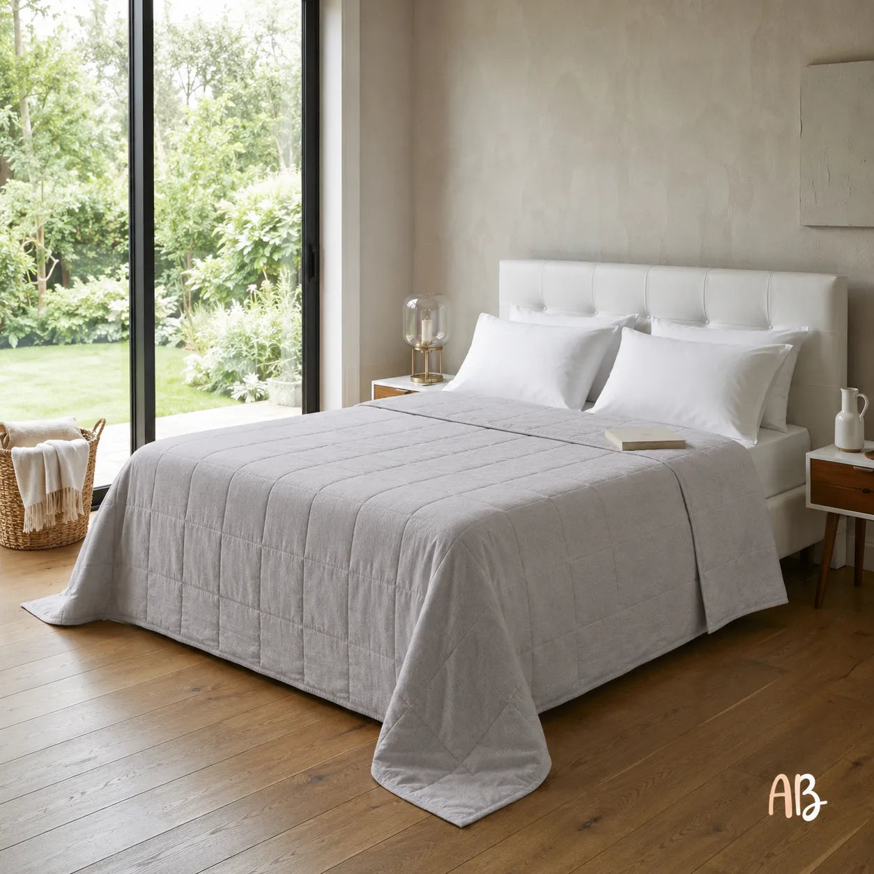 Copriletto in lino 260x260 colore Grigio