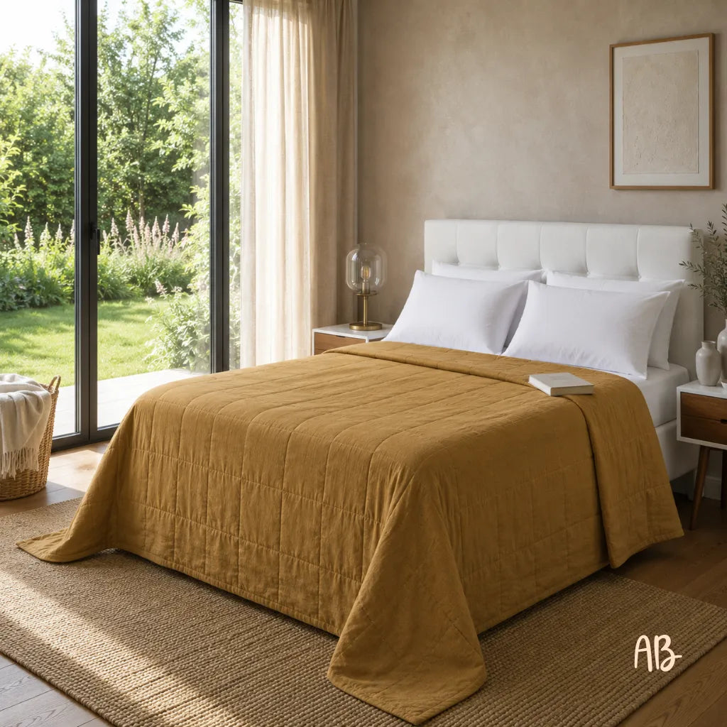 Copriletto in lino 260x260 colore Oliva