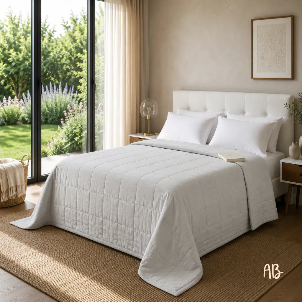 Copriletto in lino 260x260 colore Perla