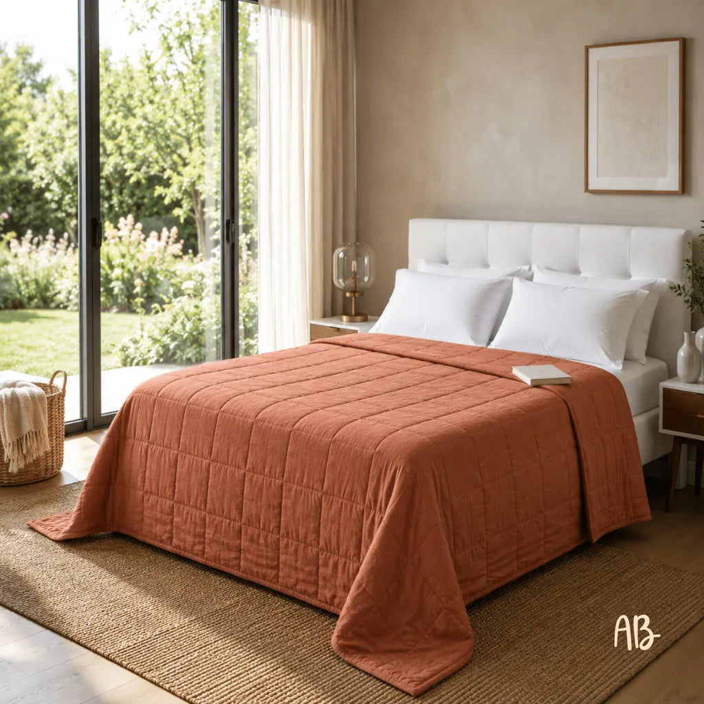 Copriletto in lino 260x260 colore Rame