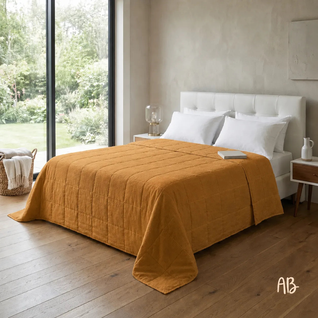 Copriletto in lino 260x260 colore Tabacco