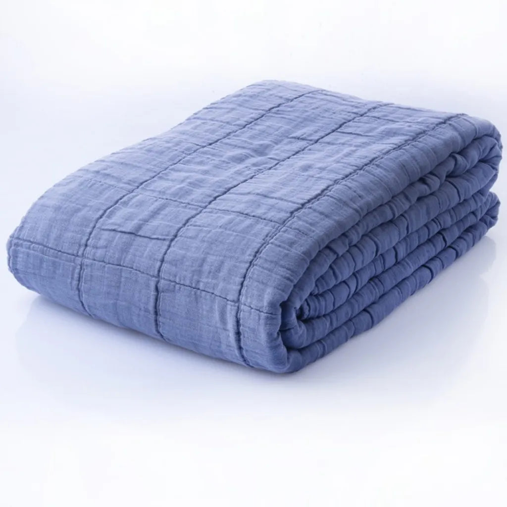 Copriletto in cotone e lino stone washed 260x260 colore Blu