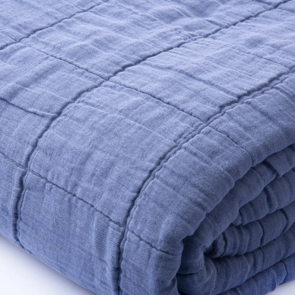 Copriletto in cotone e lino stone washed 260x260 colore Blu