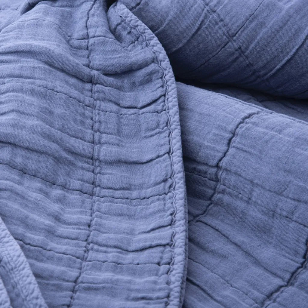 Copriletto in cotone e lino stone washed 260x260 colore Blu