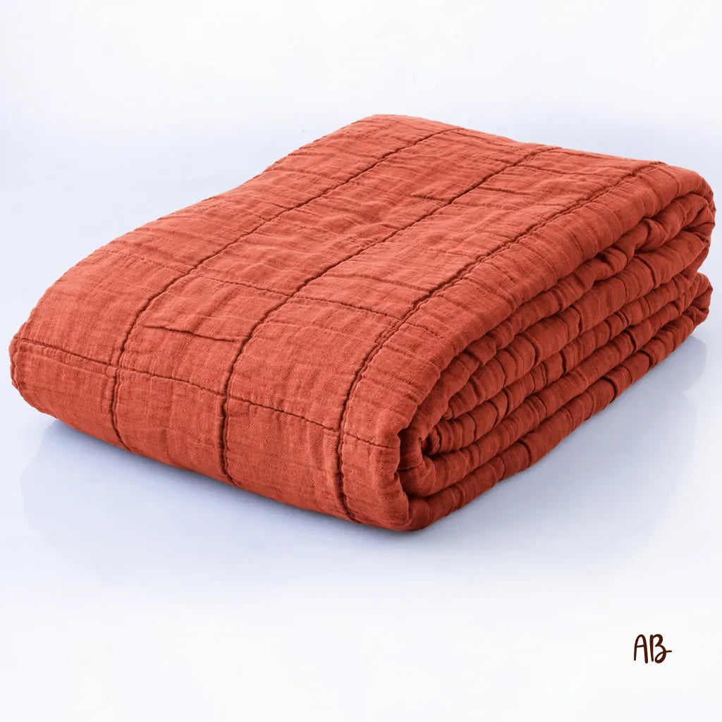 Copriletto in cotone e lino stone washed 260x260 colore Rust
