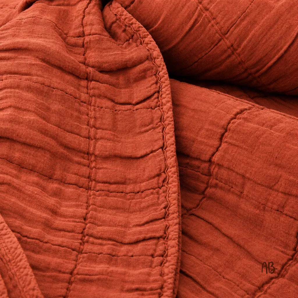 Copriletto in cotone e lino stone washed 260x260 colore Rust