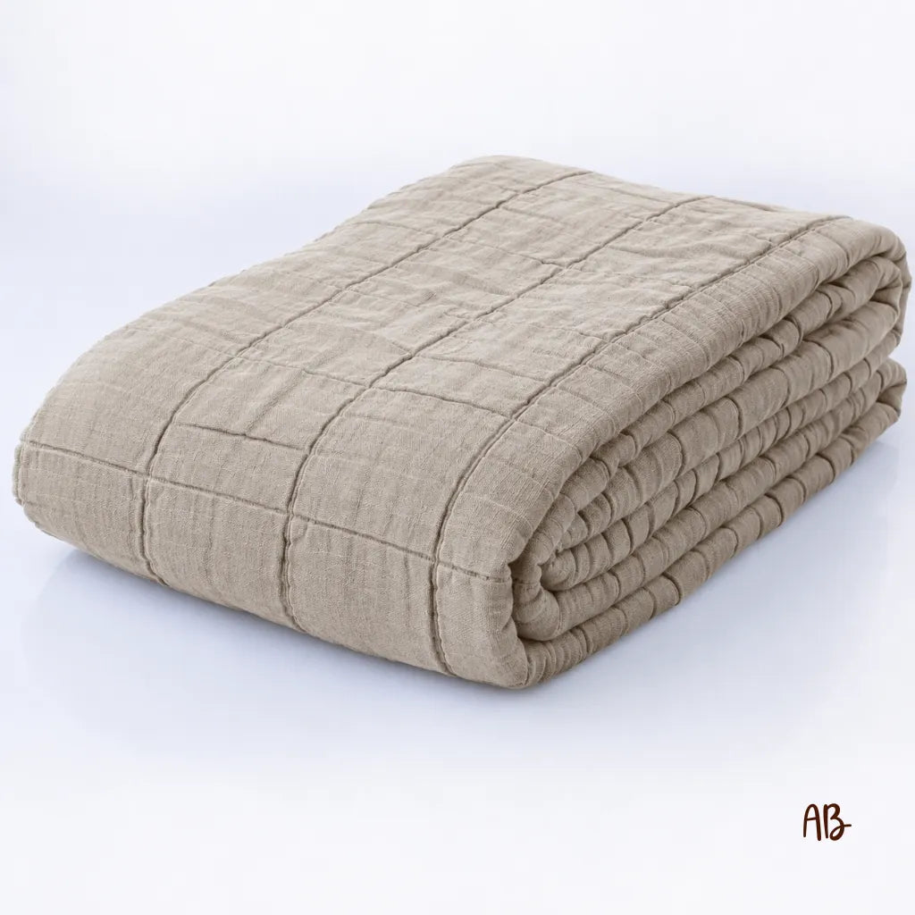 Copriletto in cotone e lino stone washed 180x260 colore Salvia