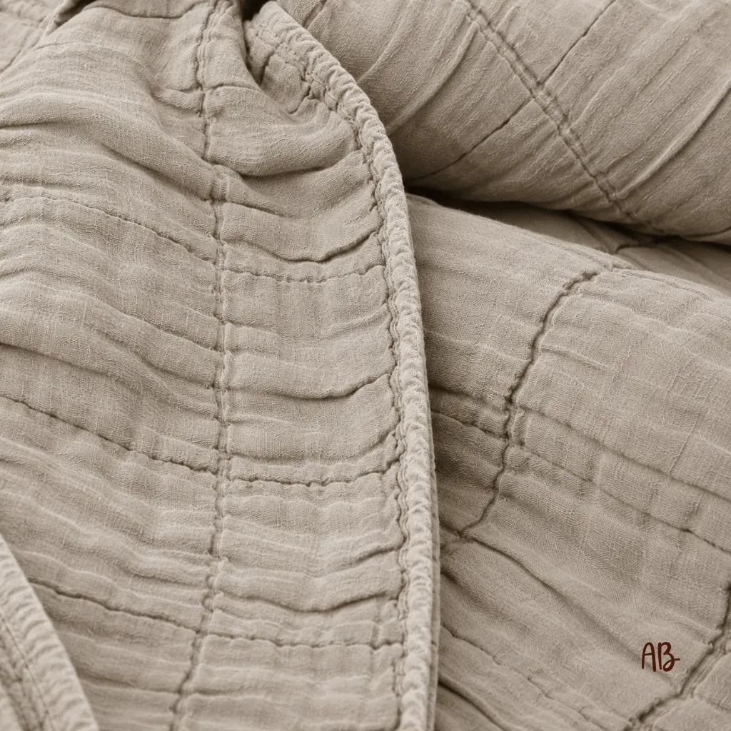 Copriletto in cotone e lino stone washed 180x260 colore Salvia