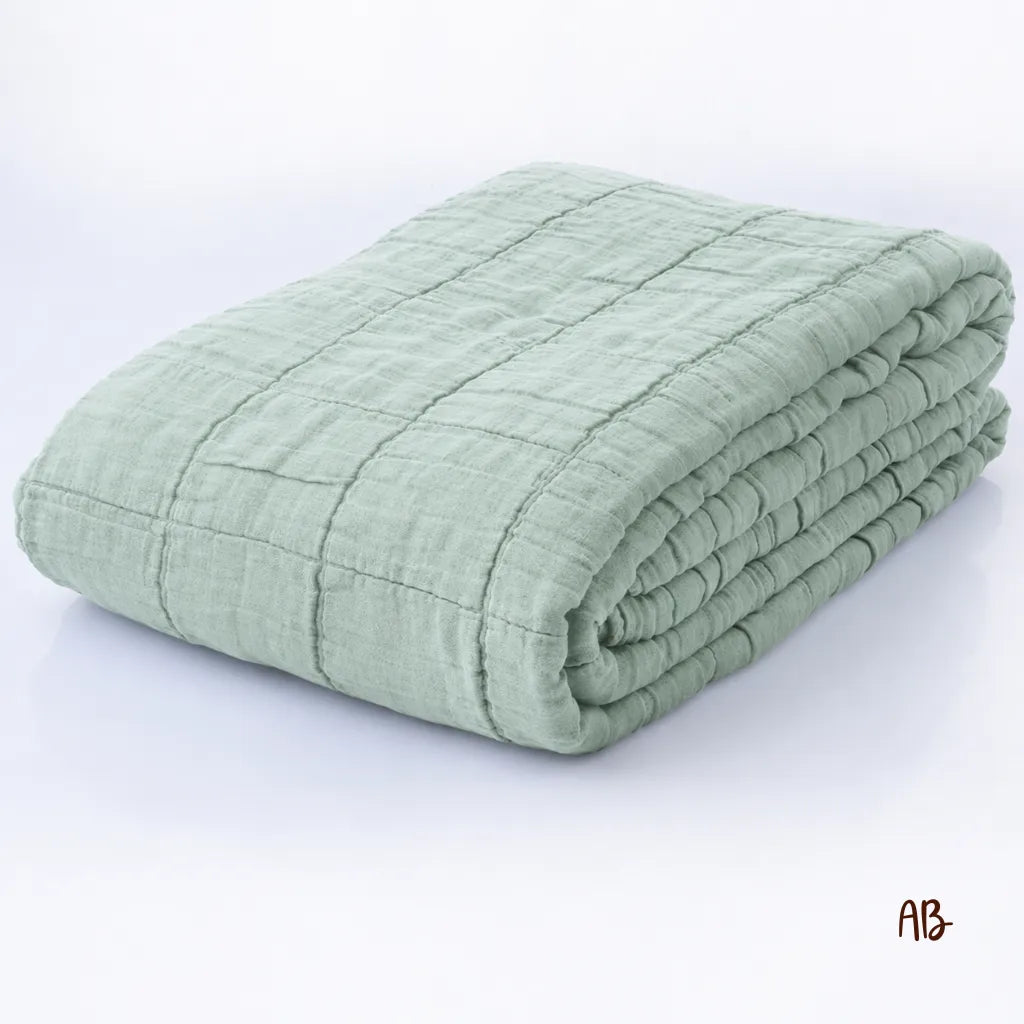 Copriletto in cotone e lino stone washed 180x260 colore Verde