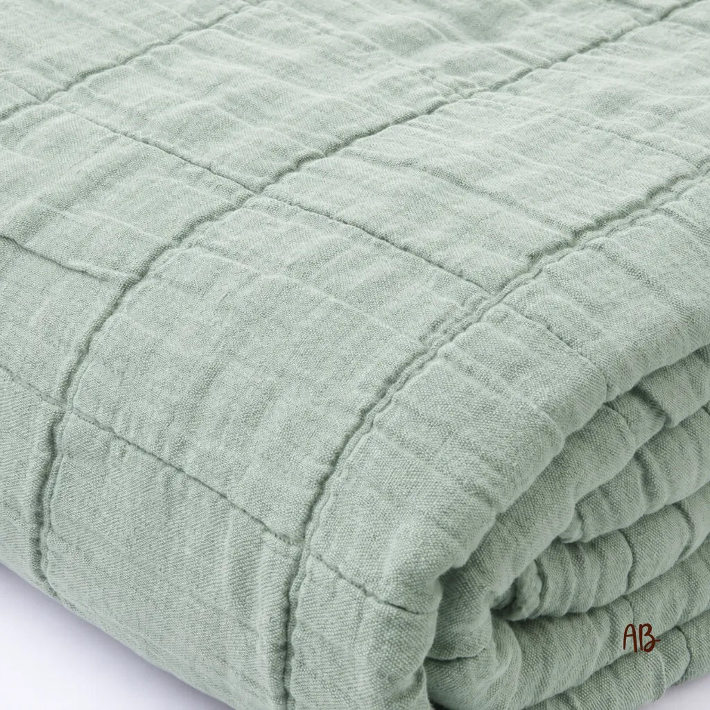 Copriletto in cotone e lino stone washed 180x260 colore Verde