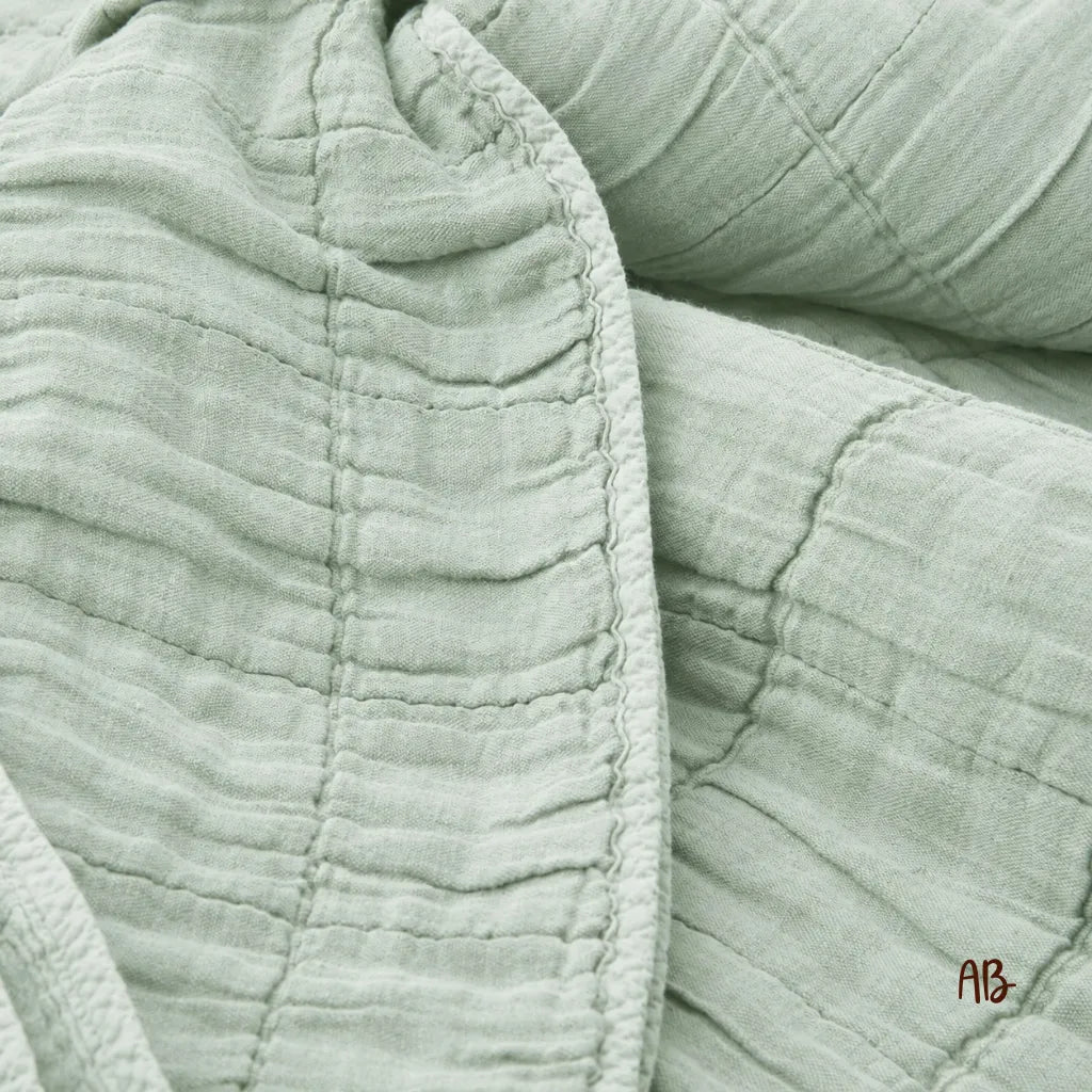 Copriletto in cotone e lino stone washed 180x260 colore Verde