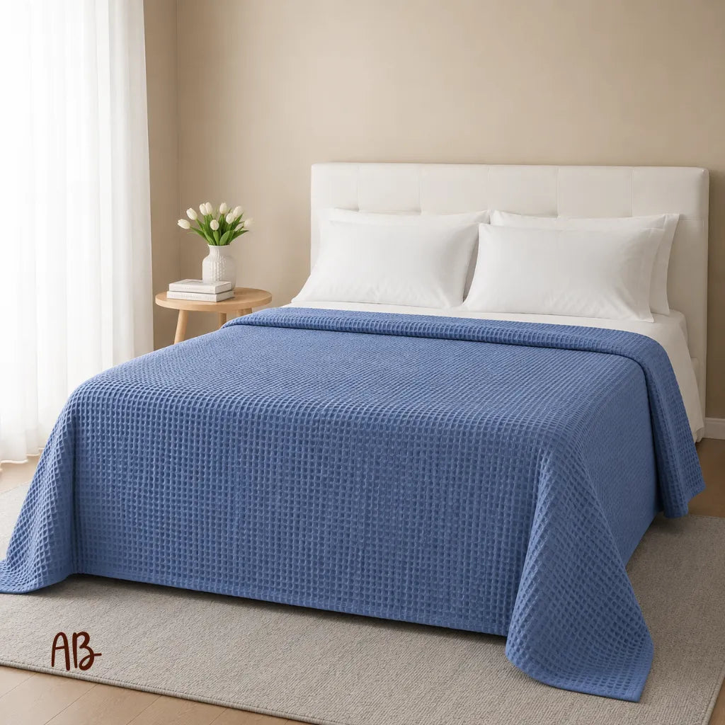 Copriletto in cotone a Nido D'Ape Malaga colore denim