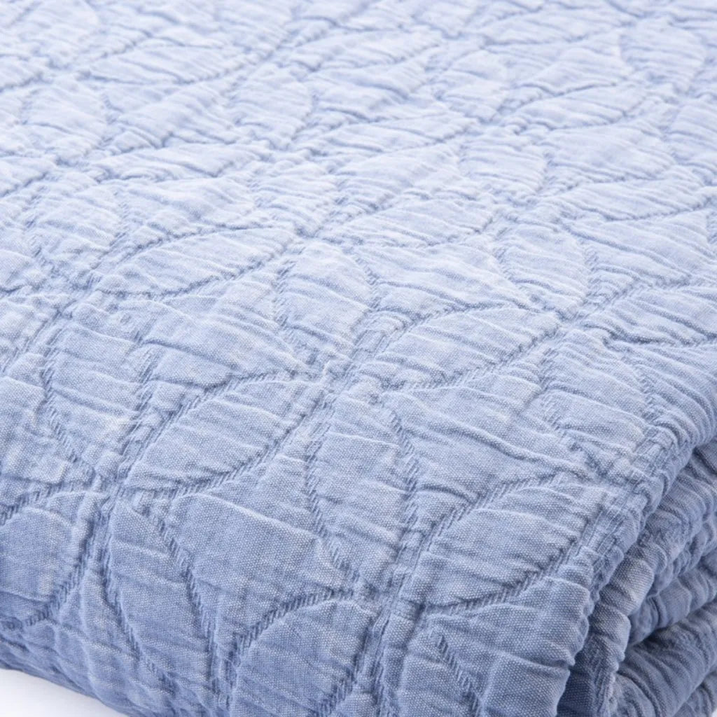 Copriletto in cotone stone washed impunturato 260x260 colore Blu