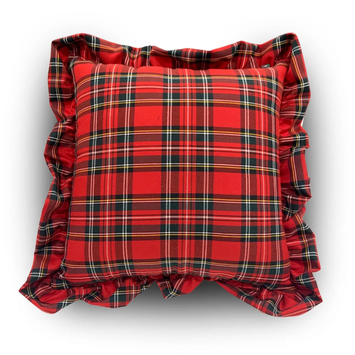 cuscino con voulants scozzese colore rosso