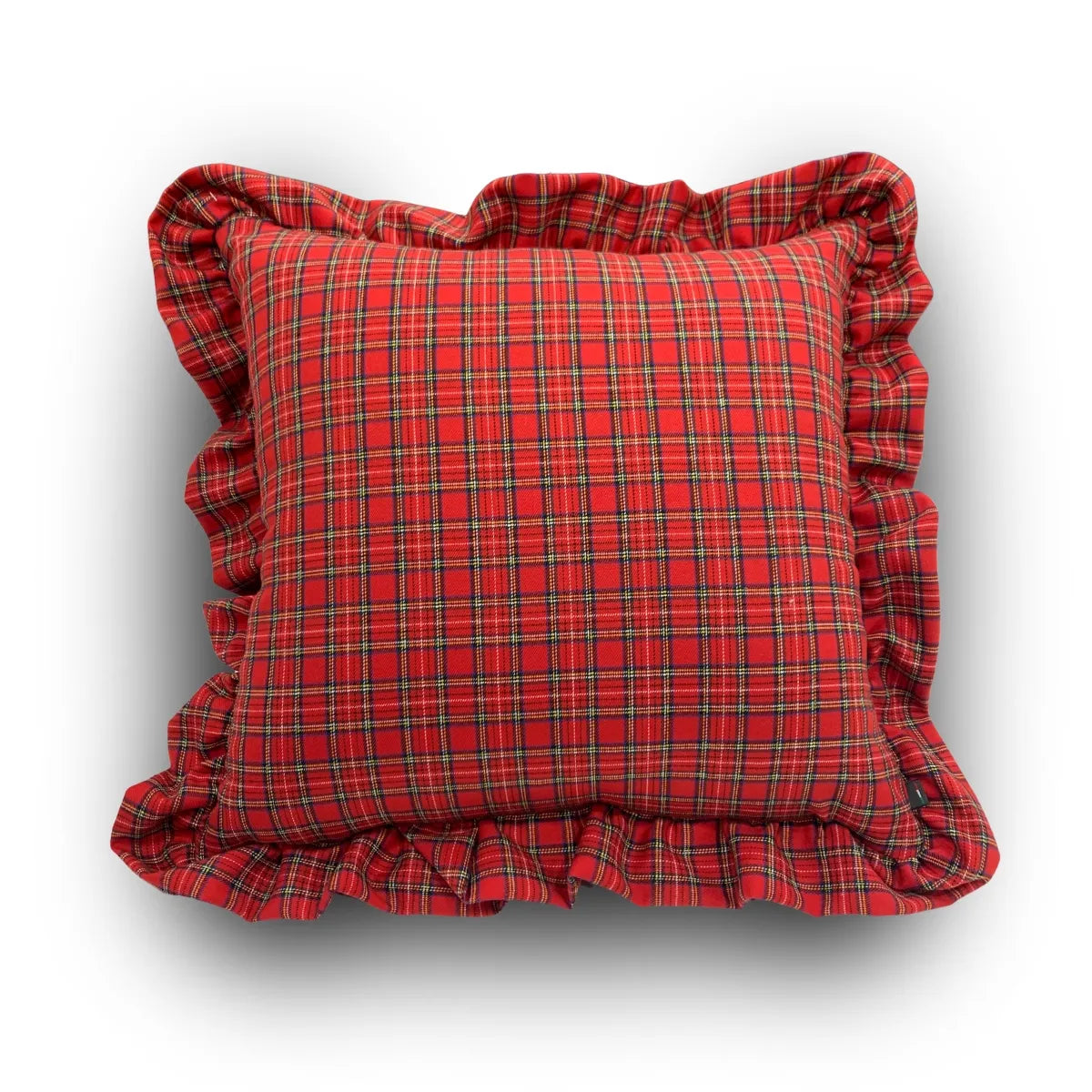 cuscino con voulants tartan colore rosso