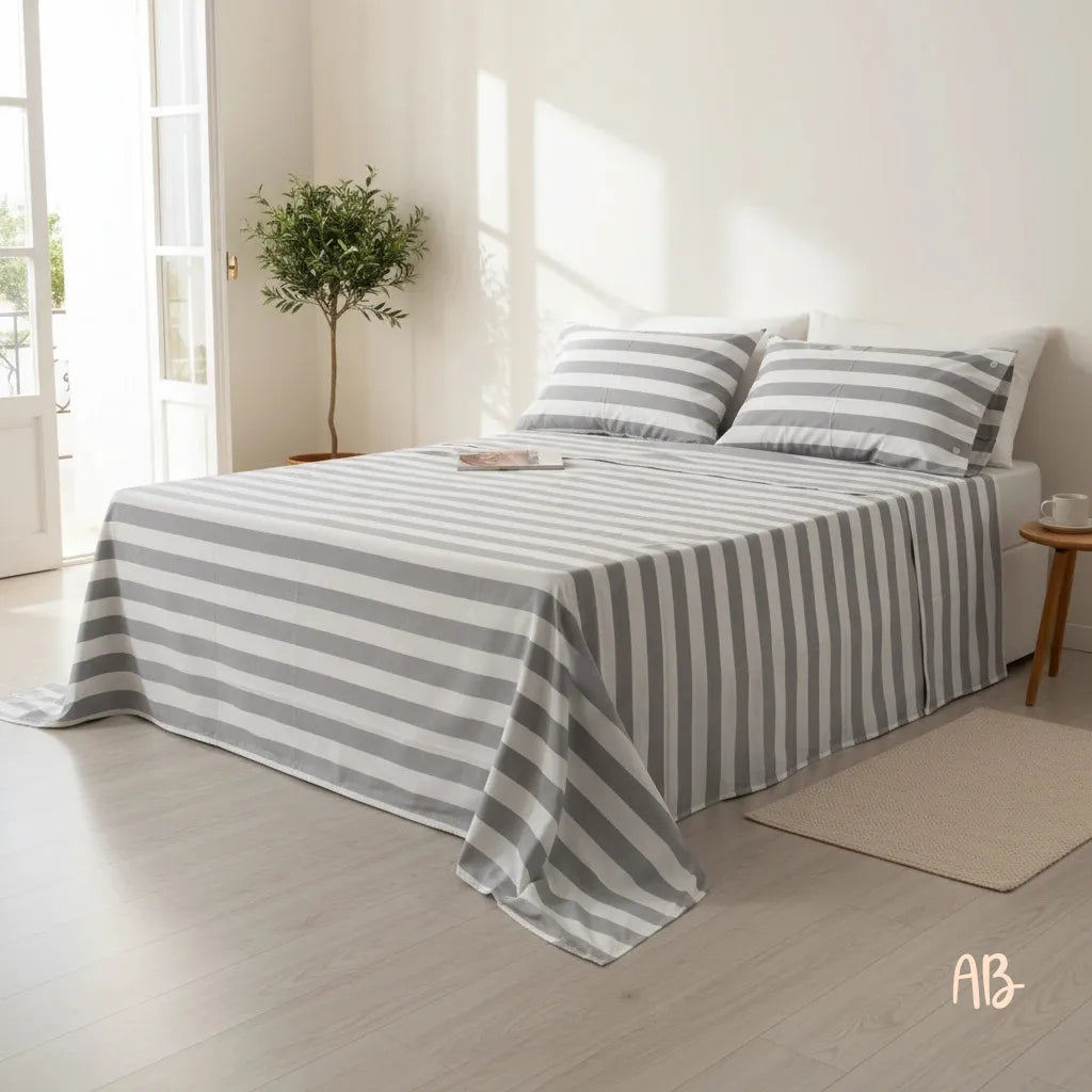 Completo lenzuola Lumiere double face in cotone Perla