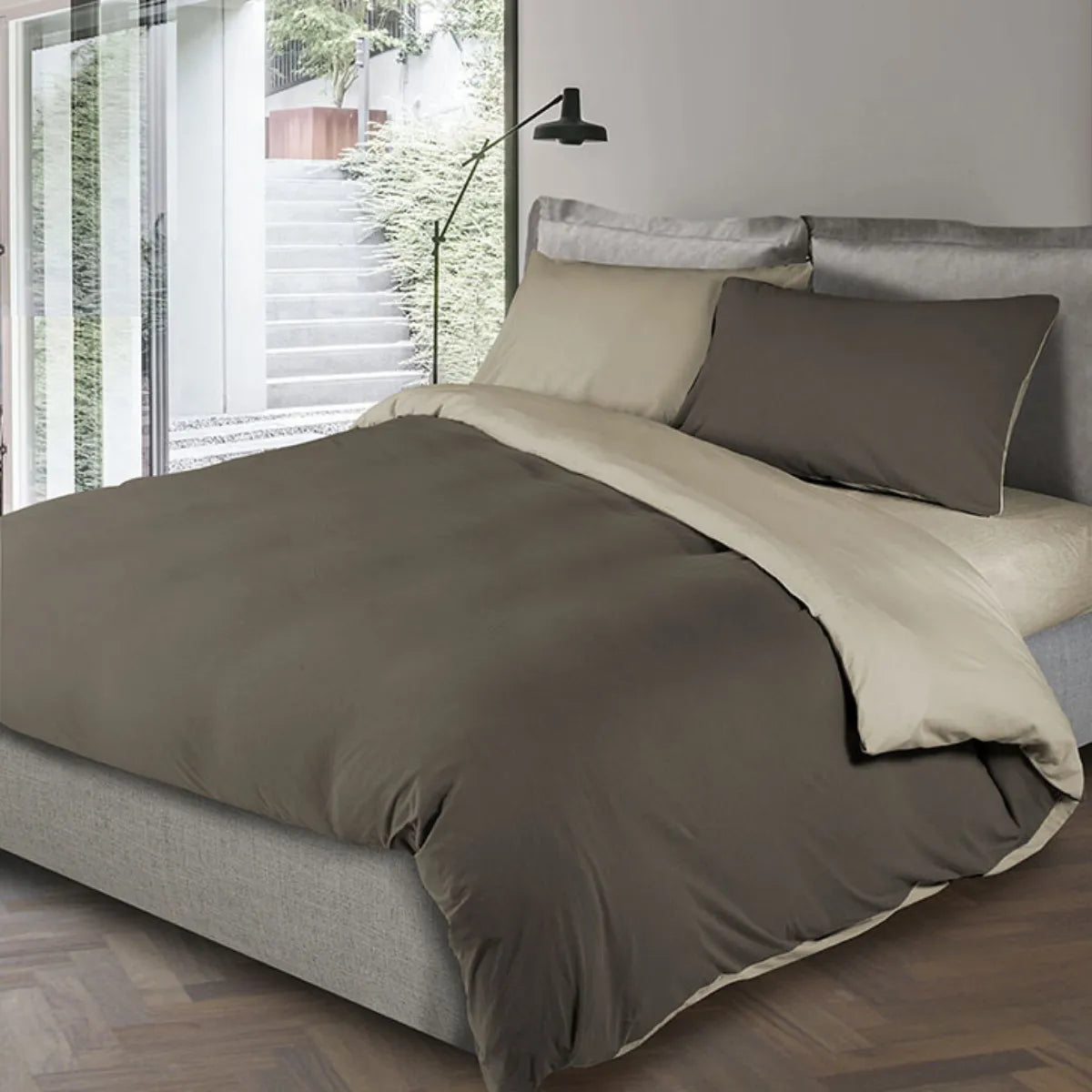 Completo copripiumino in jersey Logan Colore tortora / corda