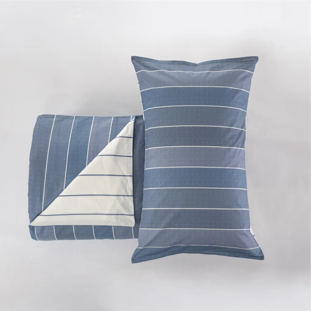 Parure copripiumino a righe in cotone Matrimoniale colore Blu