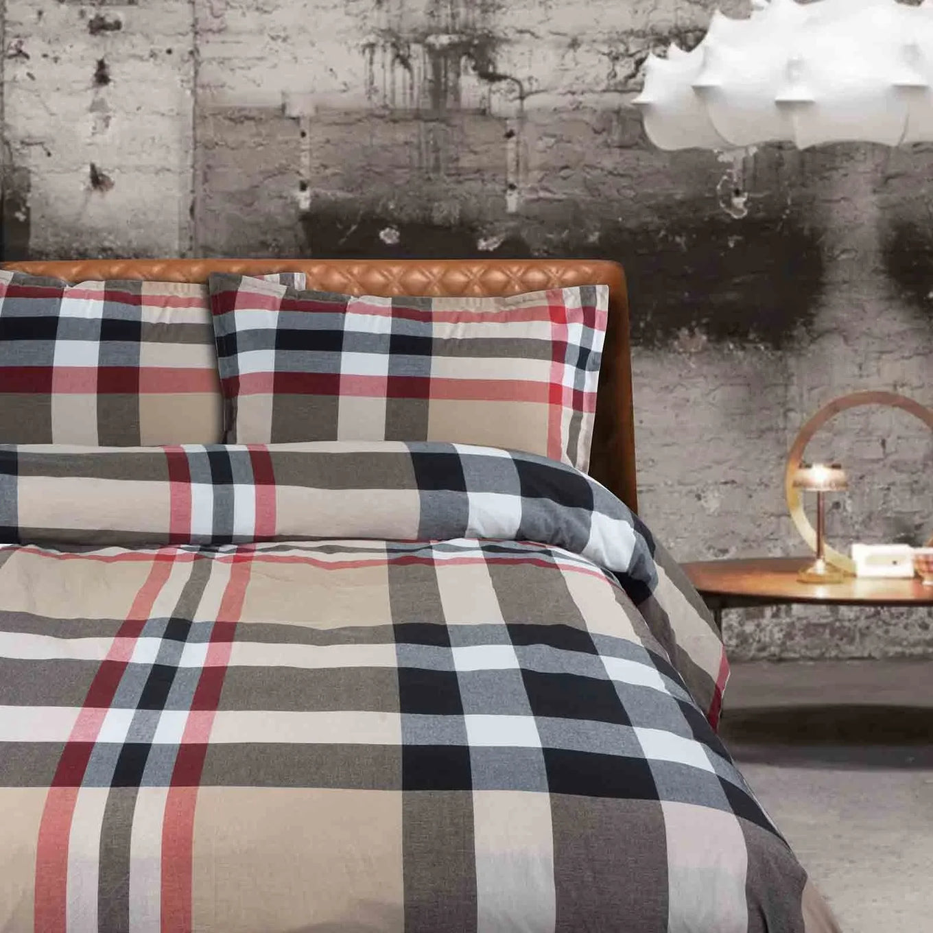 parure copripiumino letto singolo scozzese madison beige