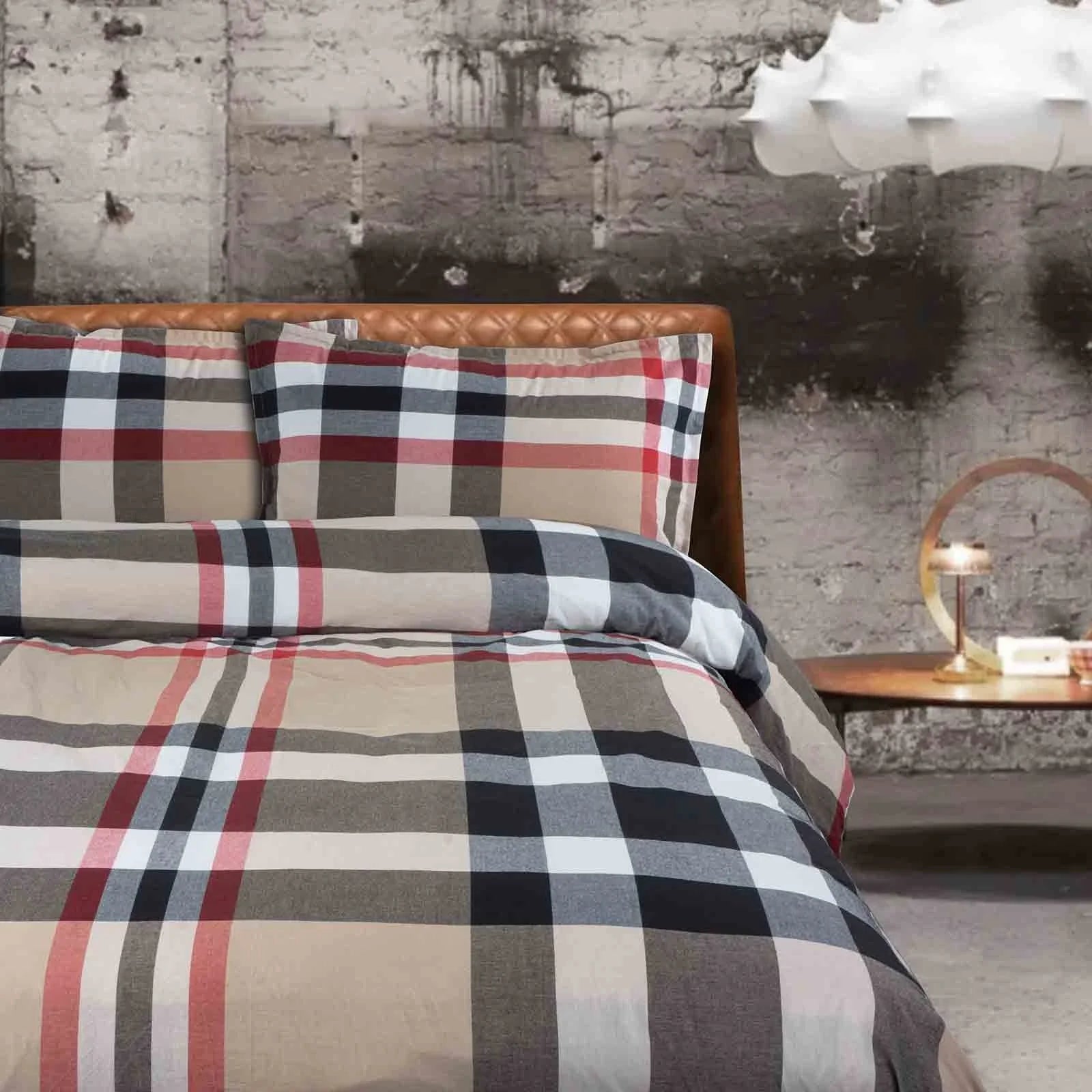 parure copripiumino letto singolo scozzese madison beige