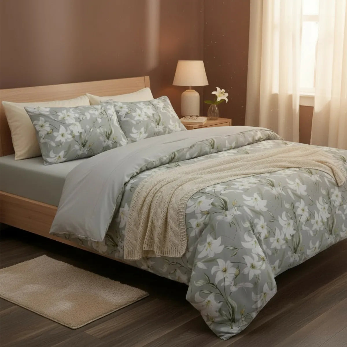 Parure copripiumino in Raso di cotone Egiziano a fiori