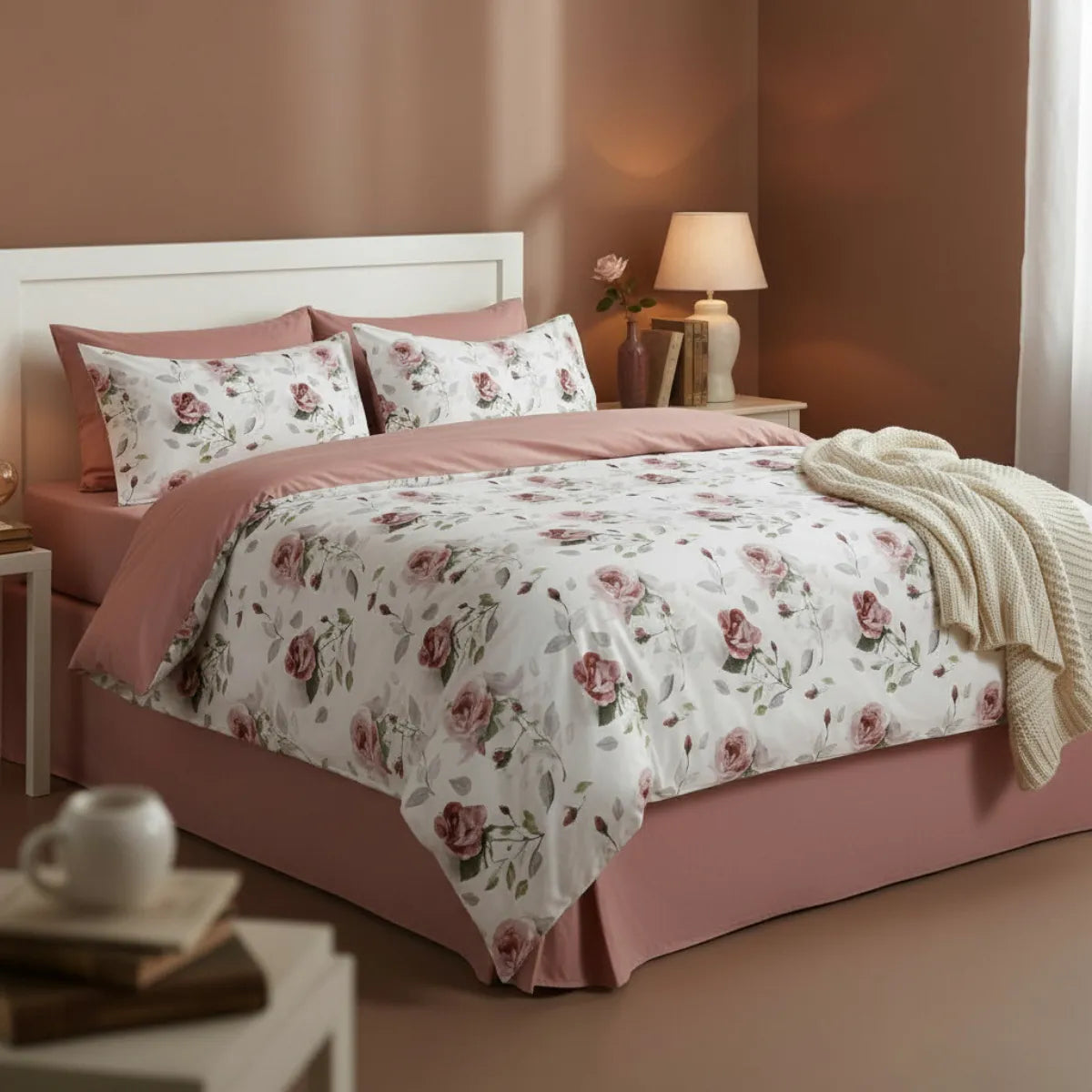 Parure copripiumino in Raso di cotone Egiziano a fiori