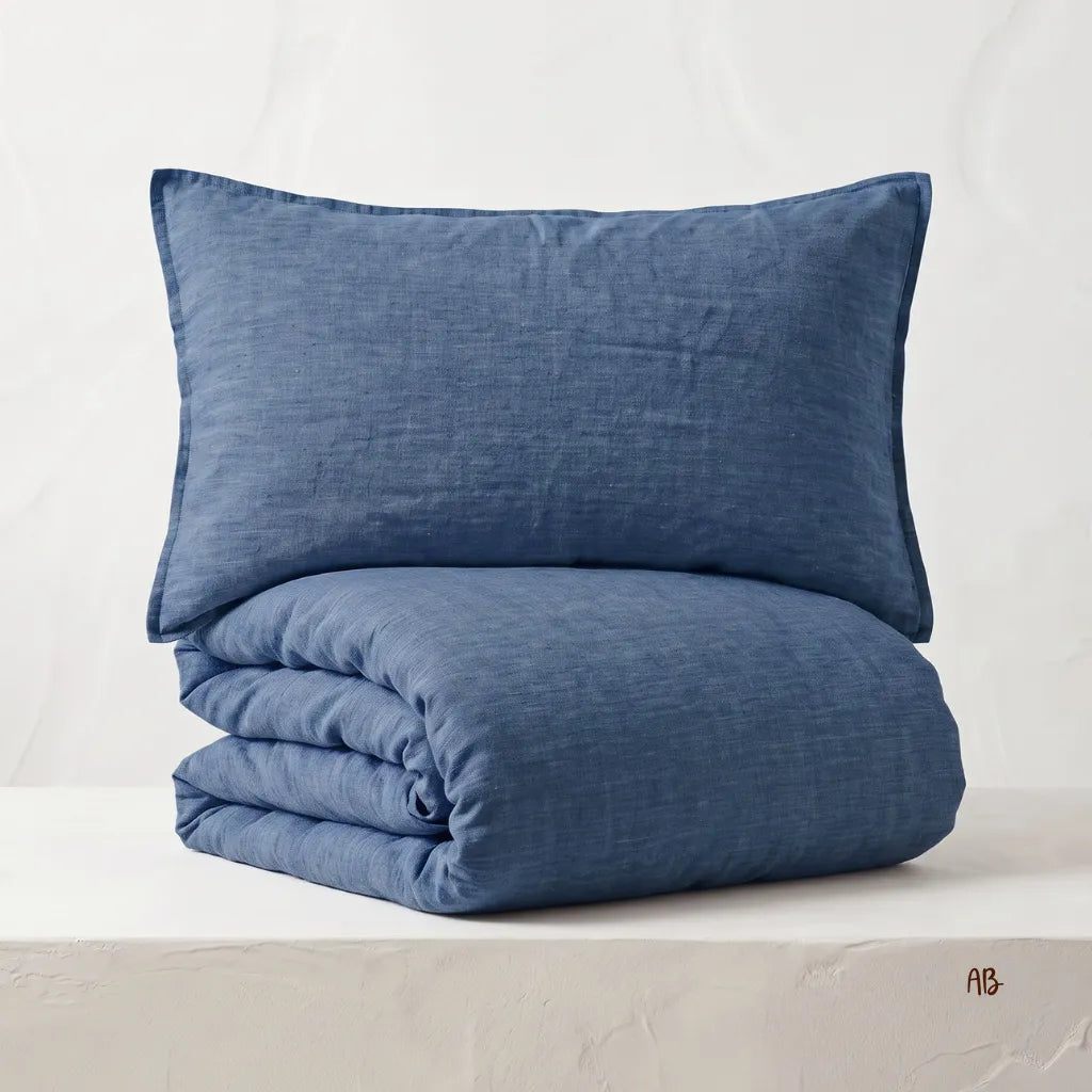 Parure copripiumino in lino colore Blu