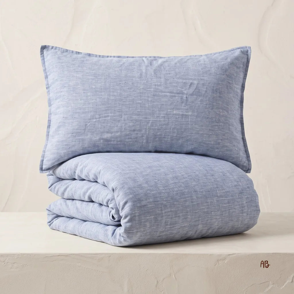 Parure copripiumino in lino colore Chambray blu